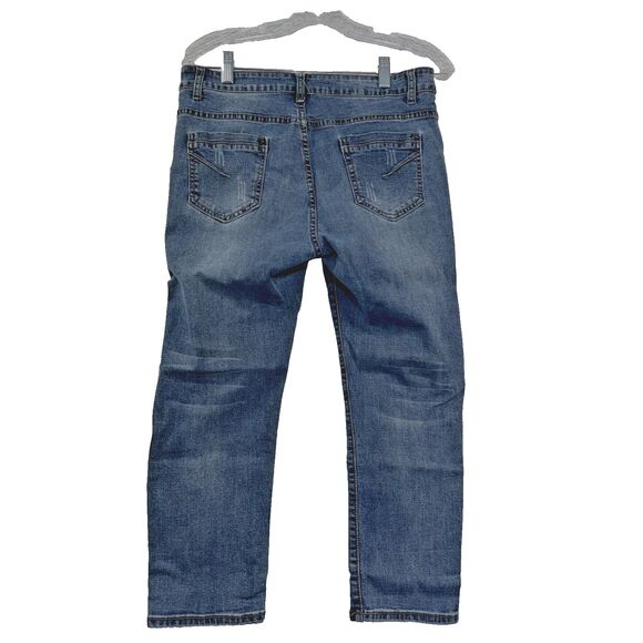 Fubu The Collection Distressed Cropped Jeans Mid Rise Size 30 Waist Y2K - Picture 2 of 11